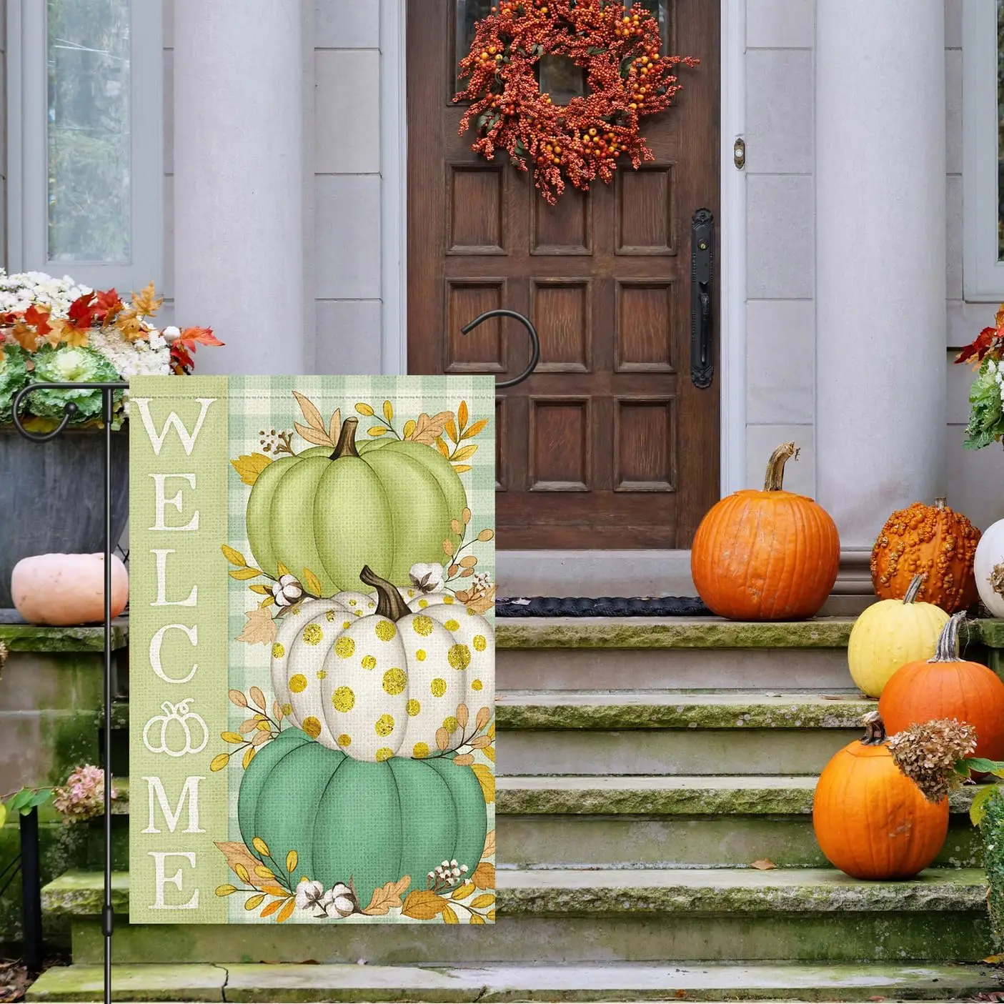 Louise Maelys Welcome Fall Garden Flag Pumpkin Small Burlap Double Sided Outdoor Yard Flag 12x18 Inch Home Autumn Outside Outdoo