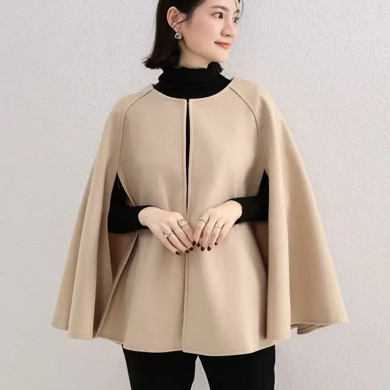 

Women‘s Woolen Vest Tops 2026 Spring Autumn Winter Solid Color Woolen Cloak Vest New Fashion Round Neck Loose Cloak Jacket Coat