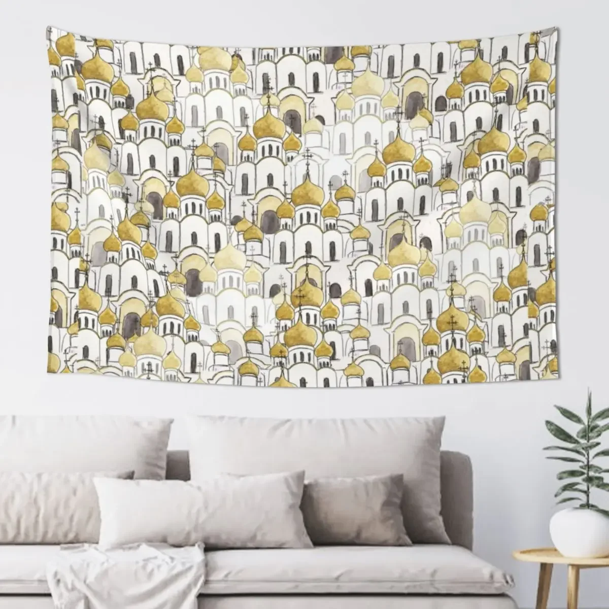 

Golden Russian Cathedral Church pattern Tapestry Aesthetic Room Decor Decoration For Bedroom Tapestry