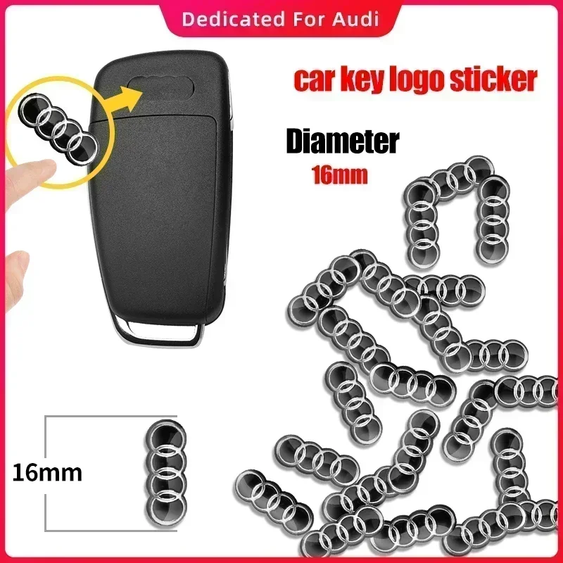 16mm 14mm For Audi Q5 Q3 Q7 R8 A3 A4L A5 A6L A8 A1 TT 8L A4 A5 A6 Car Key Shell Remote Case Cover Aluminum Emblem Symbol Sticker
