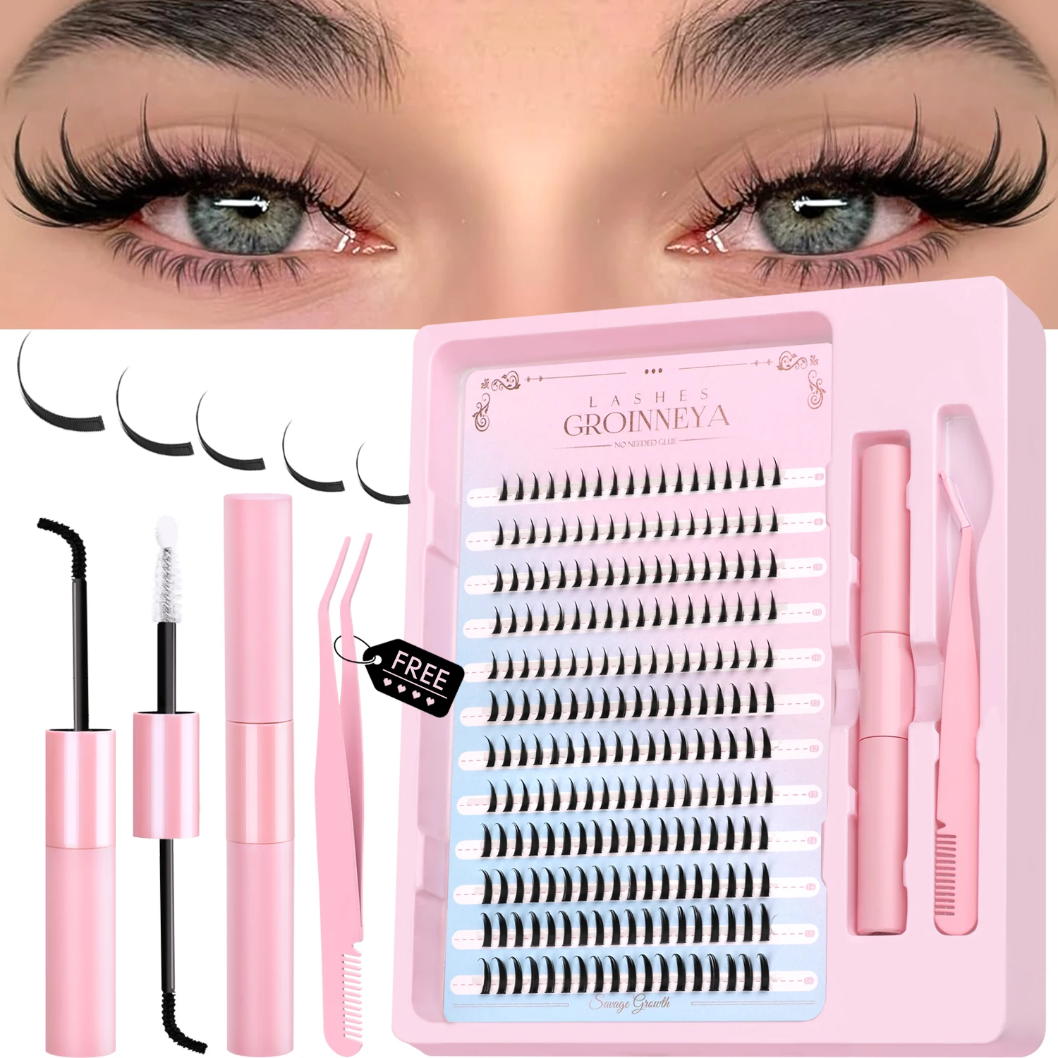 DIY Lash Extension Kit Clusters Individual Eyelashes Kit Fluffy Volume With Bond and Seal Wispy Natural Mange Lashes