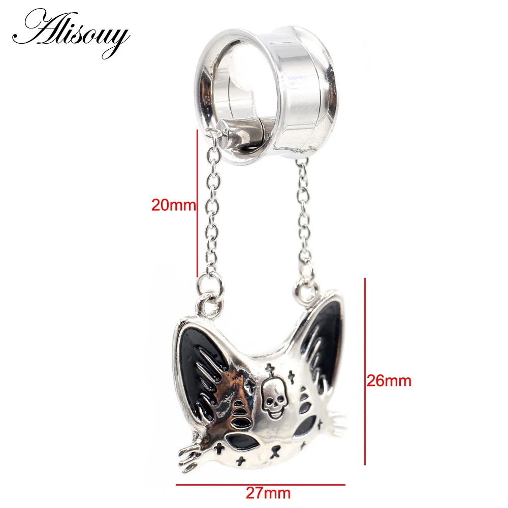 Alisouy 2 Pieces Cat Ear Tunnels Gauges Plugs Pendant Stainless Steel Expanders Stretchers Earring Piercing Set Body Jewelry