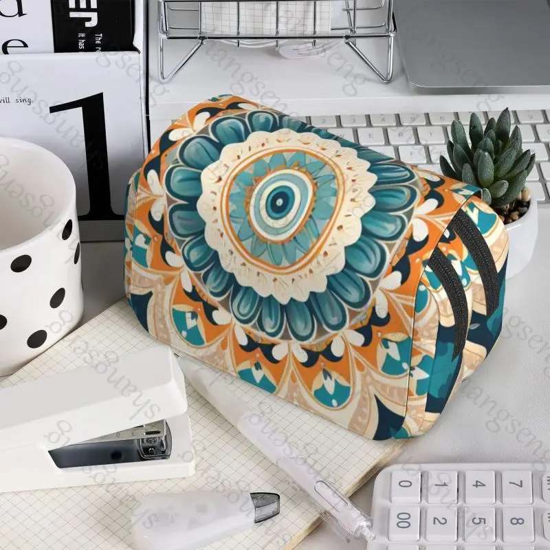 Estuche de bolígrafo con estampado de Mandala, caja de lápices con doble tapa, suministros escolares, caja de lápices para niños, bolsa de almacenamiento de cosméticos, regalo para estudiantes