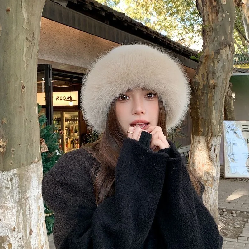 Autumn and Winter Thickened Furry Hat All Fashion Plush Cold Korean Version Fisherman Hat Imitation Leather Warm Mongolian Hat