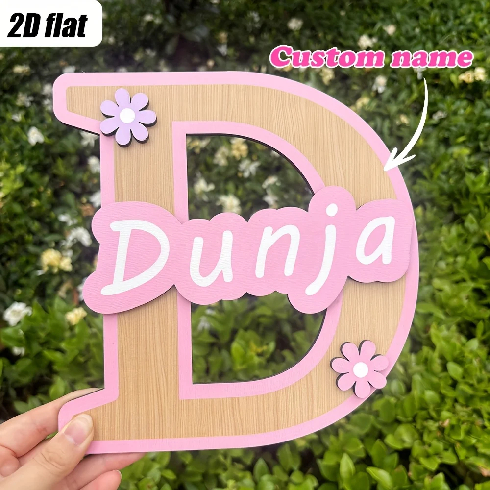 Personalized Letter Name Wooden Sign, Custom Text Wood Board,Alphabet Plaque, Pink Purple Nursery Decor Kids