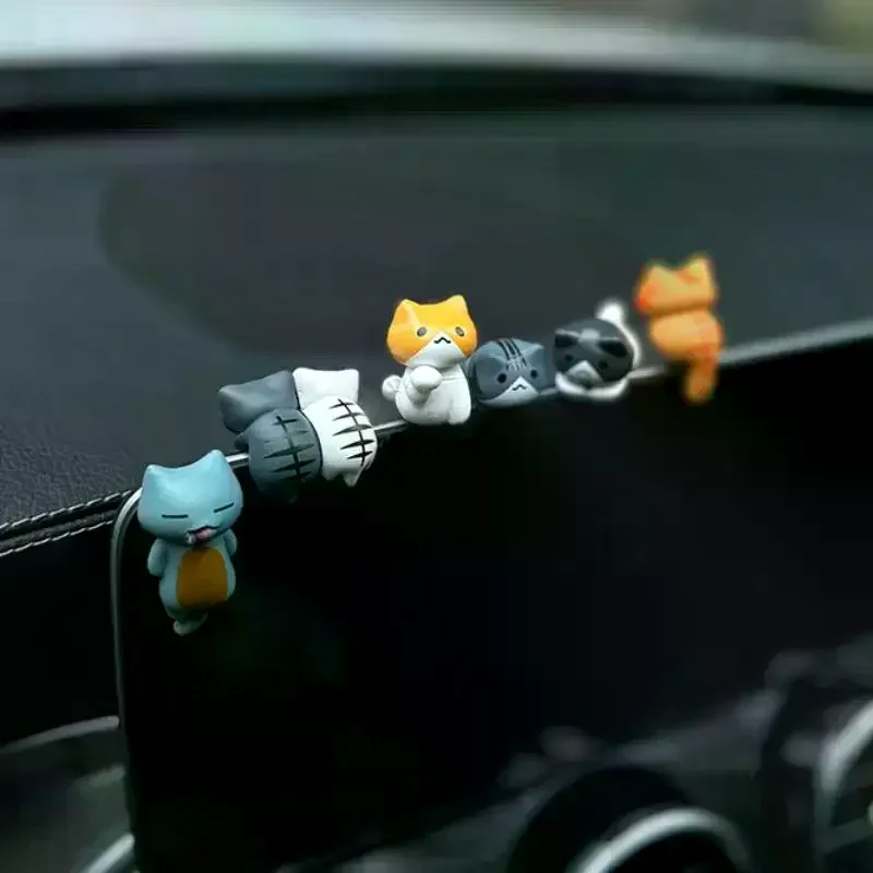 6Pcs Cute Mini Cartoon Cat Ornaments, Car Screen Edge Decoration, Cat Micro Landscape Model Cute Car Accessories Gifts