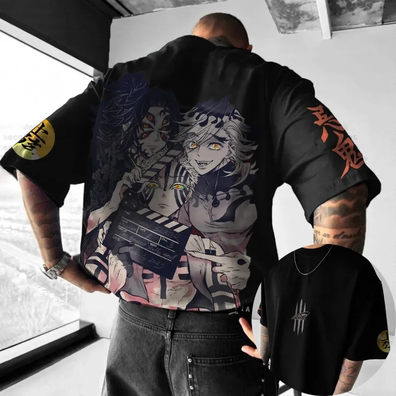 

2025 мужские летние футболки японского аниме «Убийца демонов» с графикой, одежда Harajuku Y2K, большие топы из 100% хлопка с короткими рукавами, футболка
