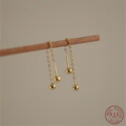 925 Sterling Silver Simple Gold Beads Screw Earrings for Women Korean Temperament Versatile Jewelry
