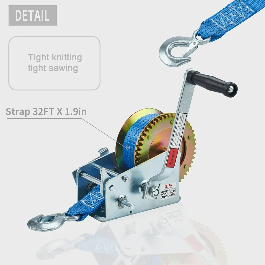 ونش القارب 3500 رطل، مع حزام أزرق بطول 32 قدمًا وسرعتين قابلة للتحويل، لونش سحب مقطورة القارب #5