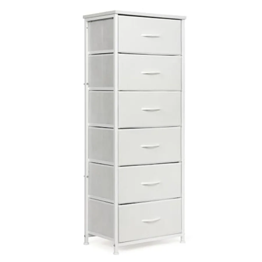 

Tall Dresser for Bedroom with 6 Drawers, Vertical Storage Organizer Tower, Chest of Drawers with Fabric Bins, Steel Frame, Wood