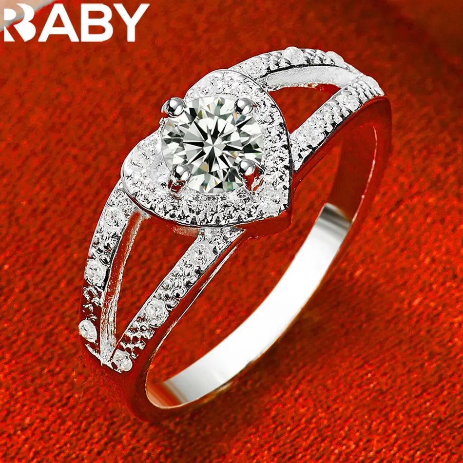 

URBABY 925 Sterling Silver Heart Crystal Zircon Ring For Women Wedding Rings Engagement Band Fashion Party Jewelry Wholesale