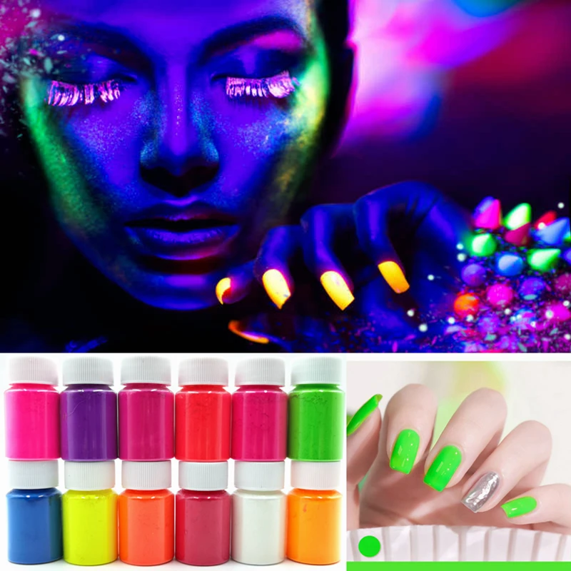 Efeito de fluorescência neon prego em pó pigmentos sombra pó ombre unha brilho gradiente iridescente esfregando a poeira manicure decoração