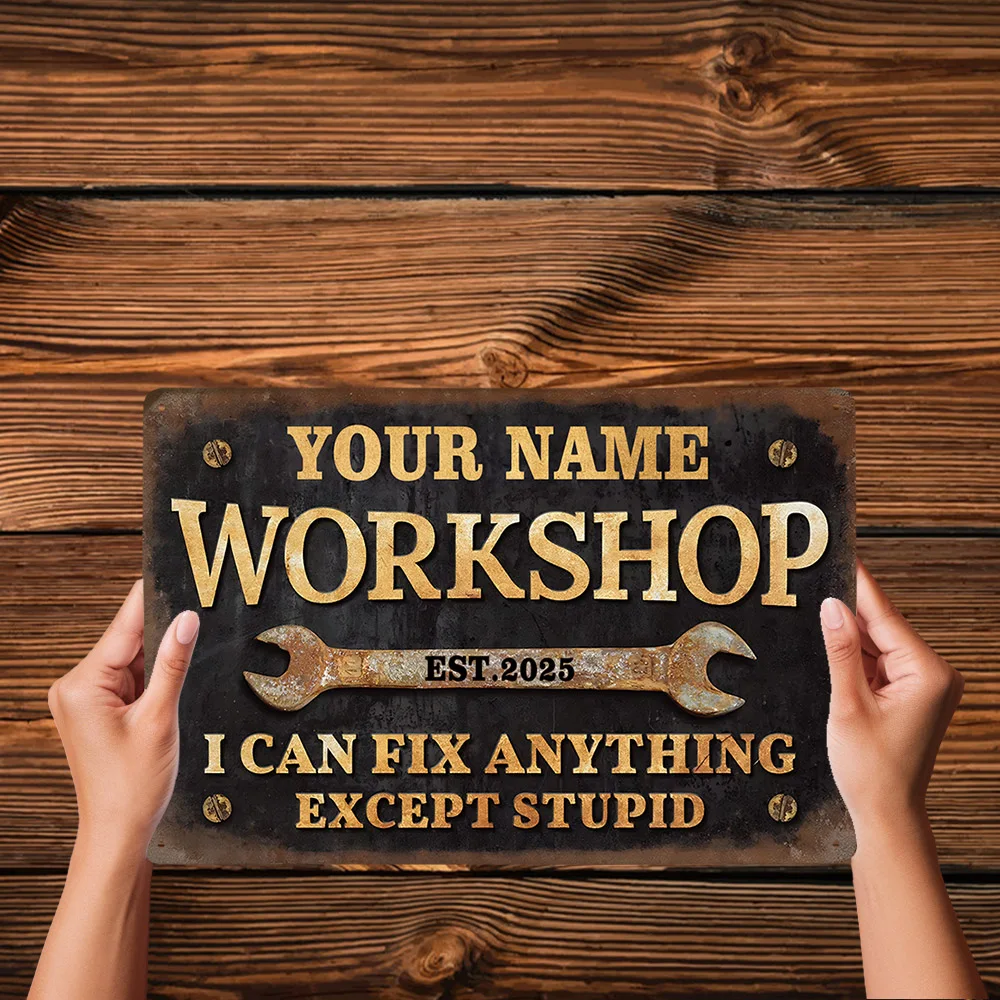 Custom Vintage Workshop Sign Personalized Metal Wall Art for Garage Industrial Retro Artwork Man Cave Decoration Unique Gift image 4
