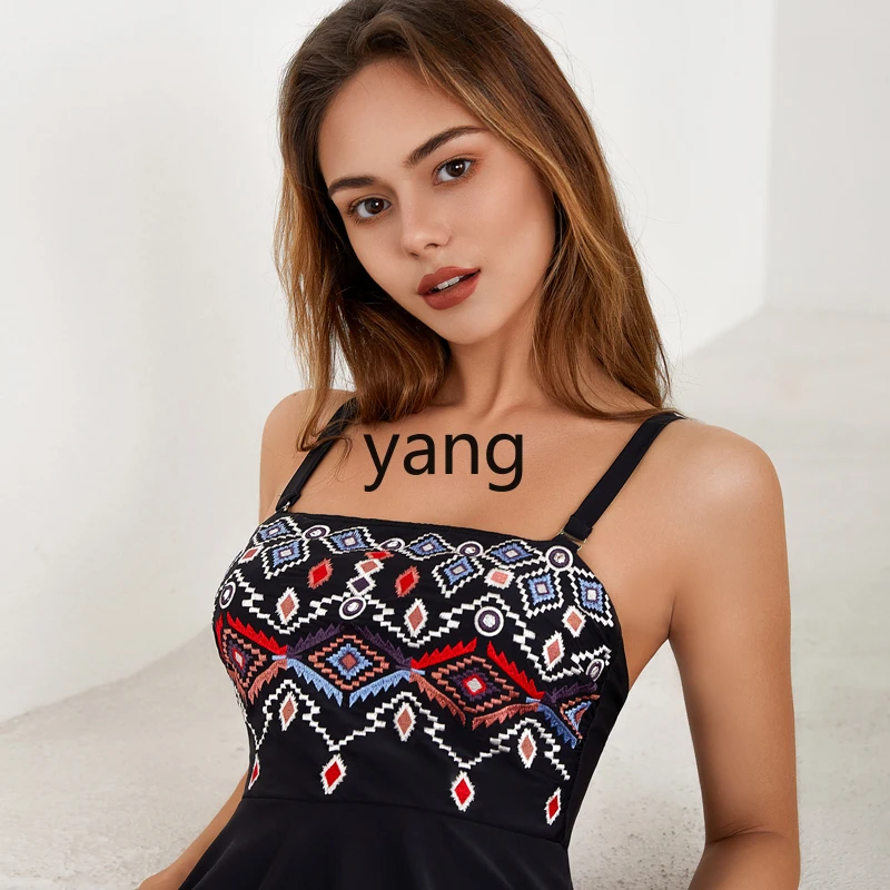 LMM Black Embroidery Embroidery Ethnic Bohemian Skirt Swimsuit