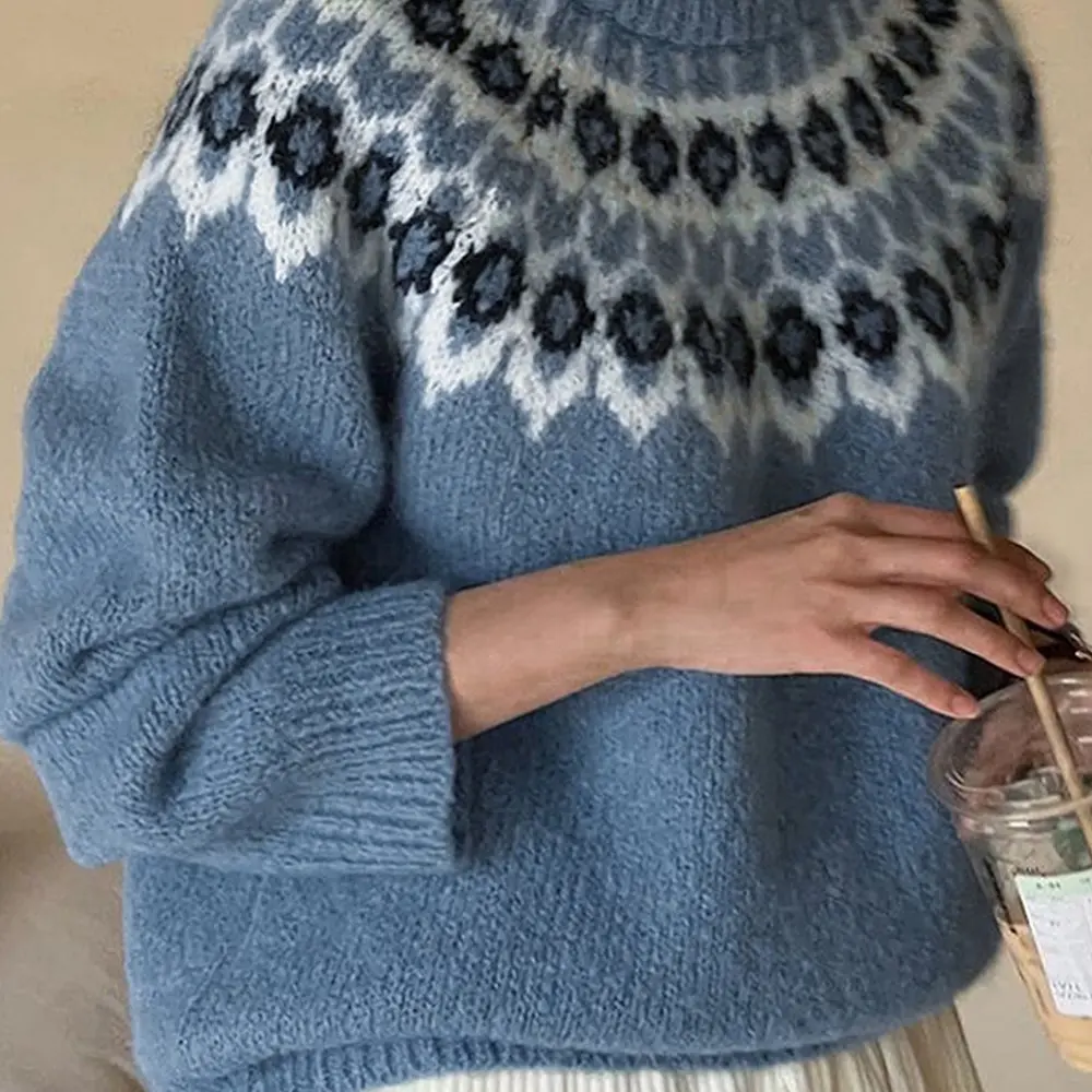 

Женский пуловер в этническом стиле, осенний новый повседневный универсальный вязаный свитер в корейском стиле от