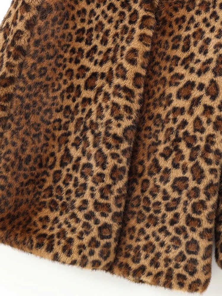 EWQ abrigo de piel con estampado de leopardo para mujer 2024 Otoño Invierno nuevo cuello redondo manga larga diseño de bolsillo chaquetas informales para mujer 27X1926