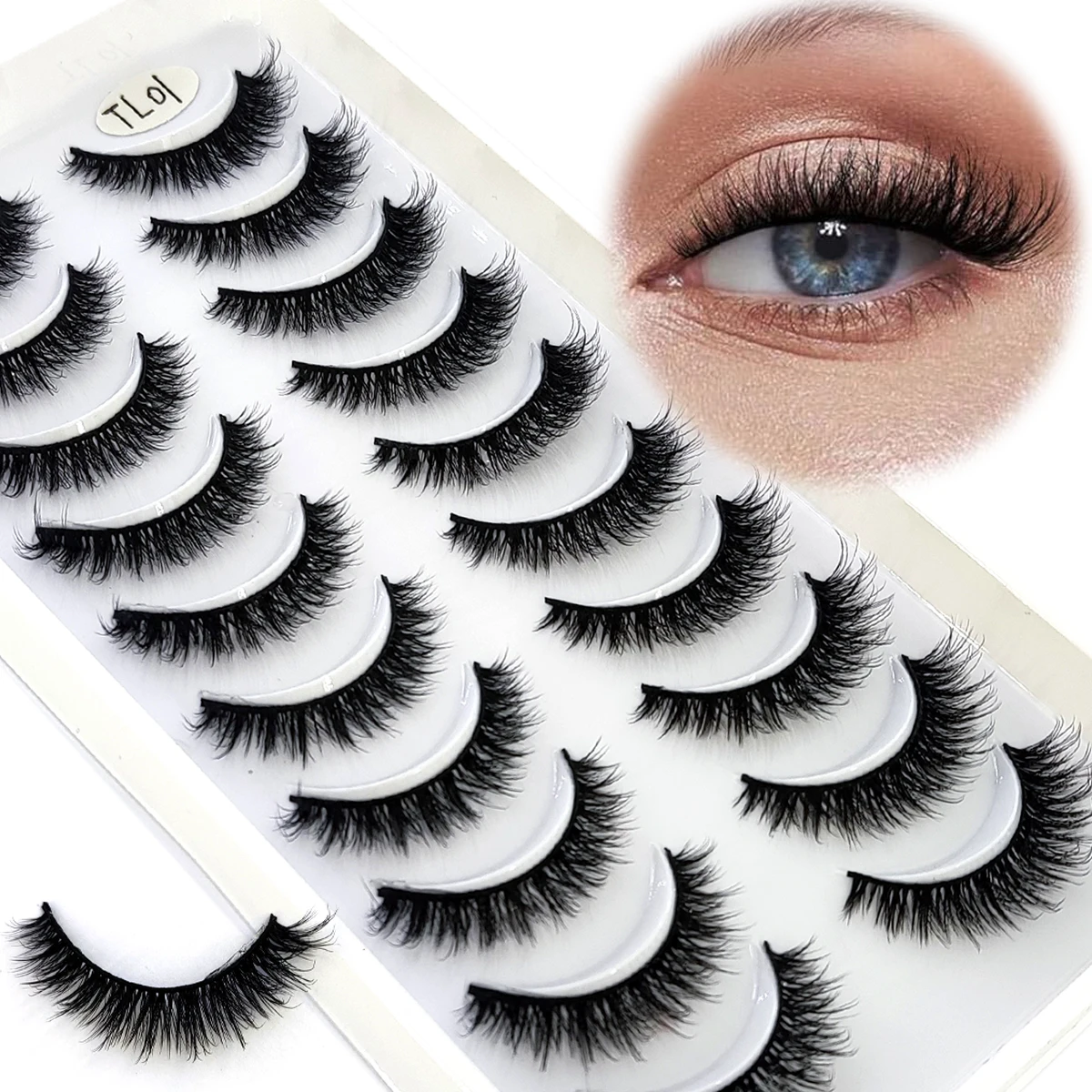 HBZGTLAD 5/10 pairs Soft and Fluffy 3D Artificial Mink False Eyelash Thick Hand Rolled Mink False Eyelash Natural False Eyelashe