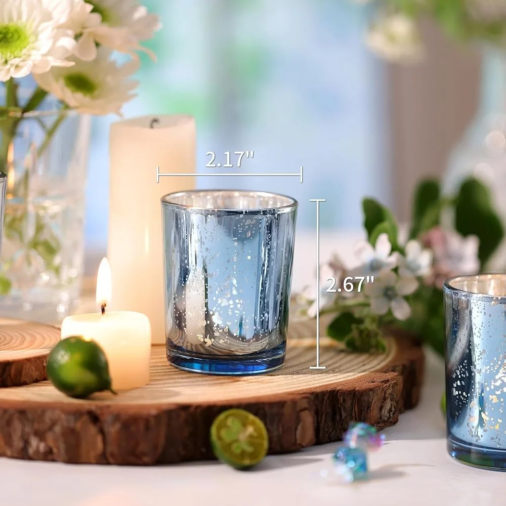 

72pcs Blue Mercury Glass Votive Candle Holders Bulk Wedding Centerpieces Party Decorations Tealight Holders Home Decor Gift