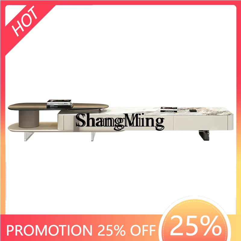 

ZYYlight luxury high-end simple rock slab floor-to-ceiling telescopic TV cabinet storage small apartment coffee TV cabinet