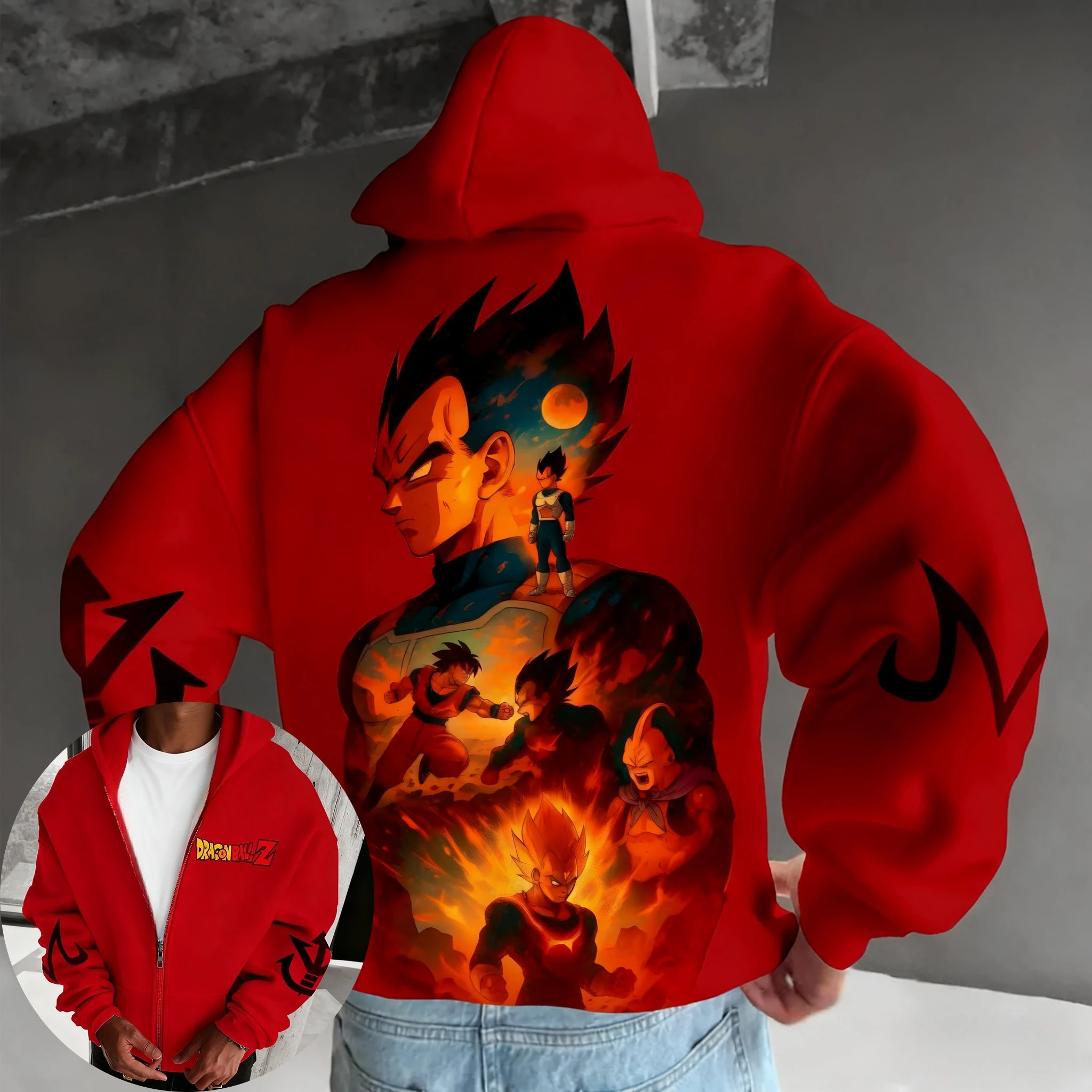 لعبة دراغون بول للرجال والنساء Y2K قلنسوة بسحاب خريف/شتاء جديد فيغيتا أنيمي مطبوعة Harajuku سترة فضفاضة غير رسمية كبيرة