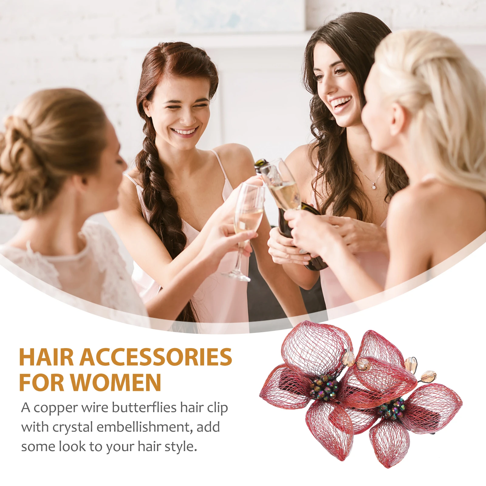 مشبك شعر على شكل فراشات كريستالية لامعة، سلك نحاسي، مشابك شعر زنبركية من الزركون للاستخدام في الزفاف للنساء