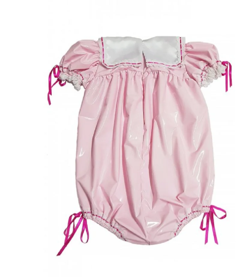 Sexy Sissy One Piece PVC Rosa Doll Collar, Lockable Lace Bandage, Maid Costume, Personalização