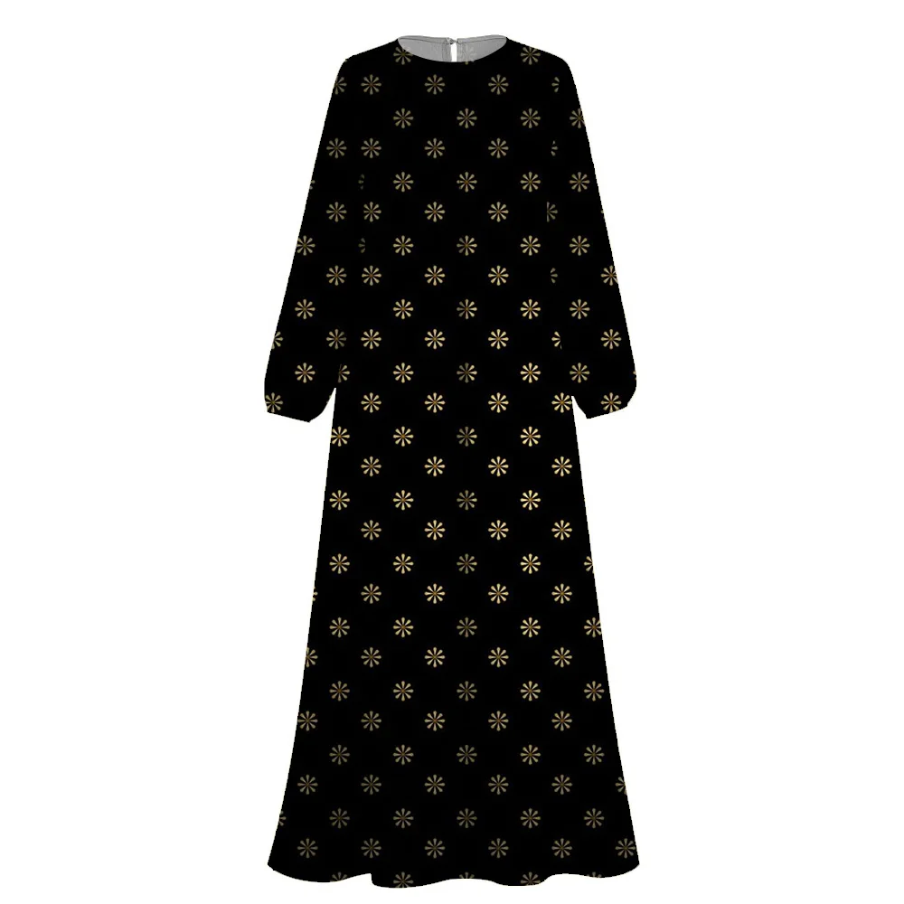 Islam Muslim Clothing women Abaya 2024Elegance Print Femme Abayas Marocain Dubai Fashion O-Neck Long Sleeve Kaftan Muslim Dress