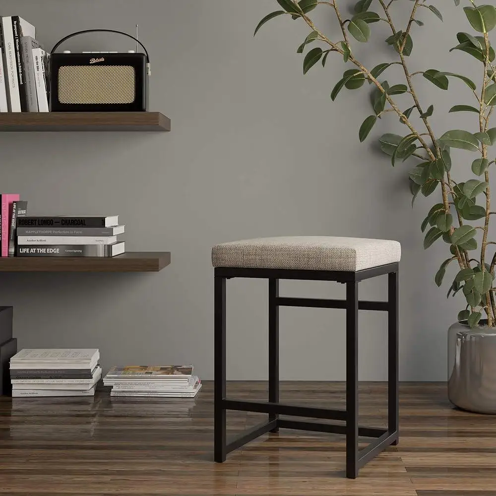 Modern Backless 24 Inch Counter Stool Metal Frame Kitchen Bar Stools Comfortable Furniture Dining Room Counter Height Decor