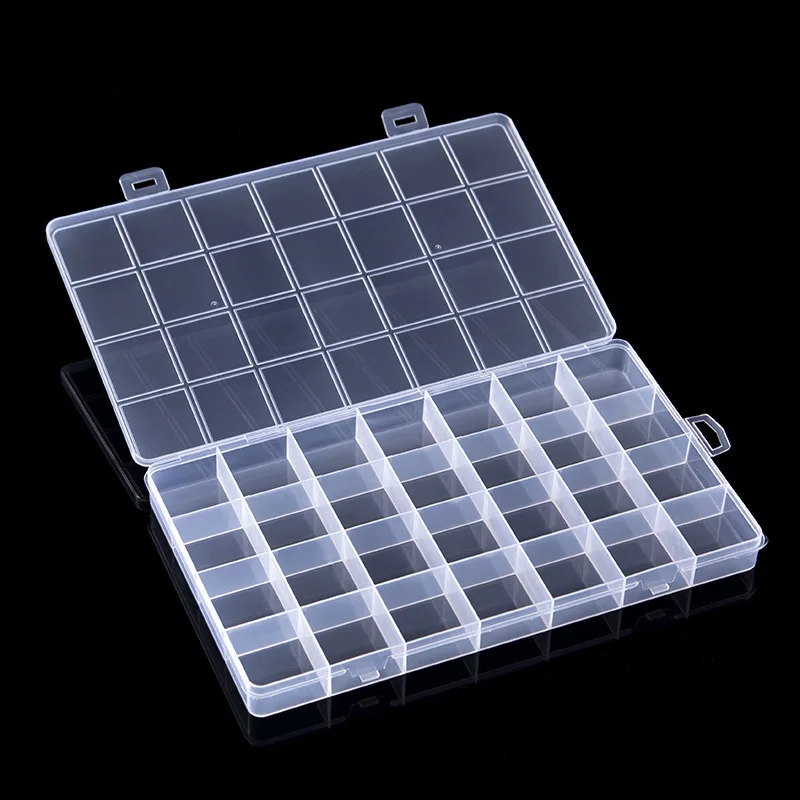 Caja de plástico rectangular para joyería, organizador de 28 rejillas con compartimentos para almacenamiento de joyas, pendientes, cuentas,