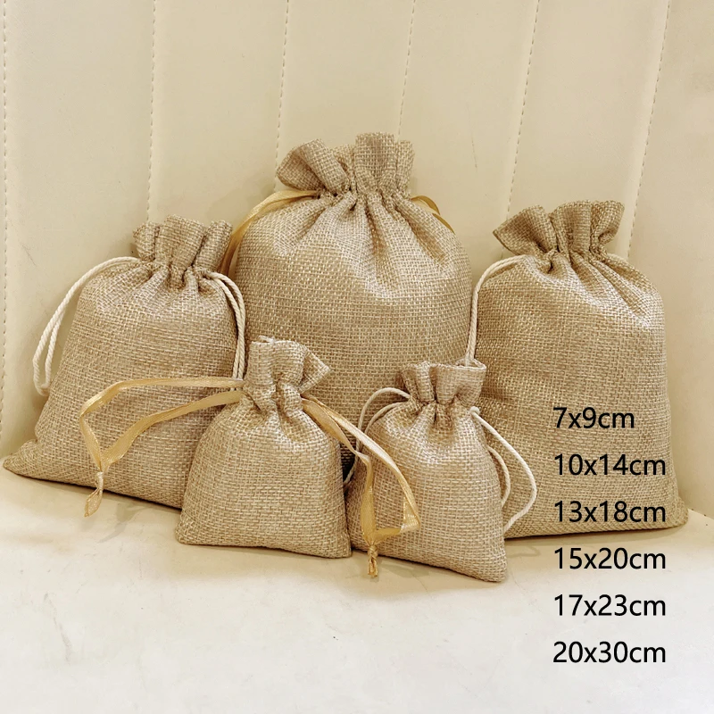 60pcs Jute Portable Storage Bag Jute Bag for Grocery Shopping Drawstring Gift Bags Linen Burlap Pouch Jute Grocery Bags Reusable