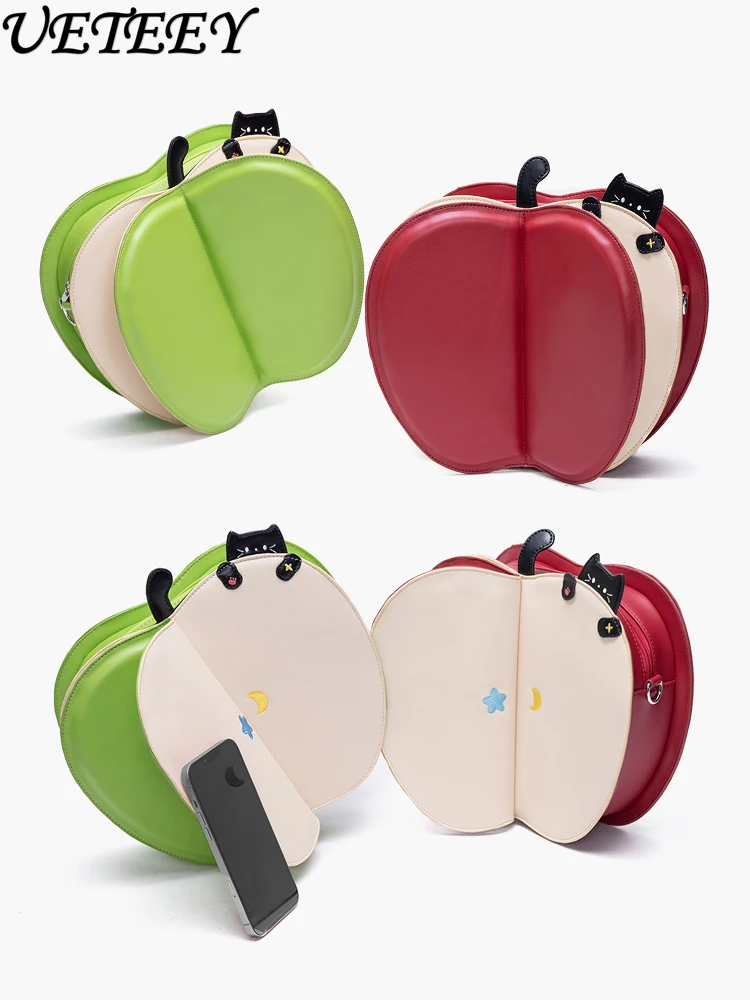 Original Embroidered Cat Versatile Backpack Crossbody Bag Sweet Cute Girls Personality Creative Soft Adorable Backpacks