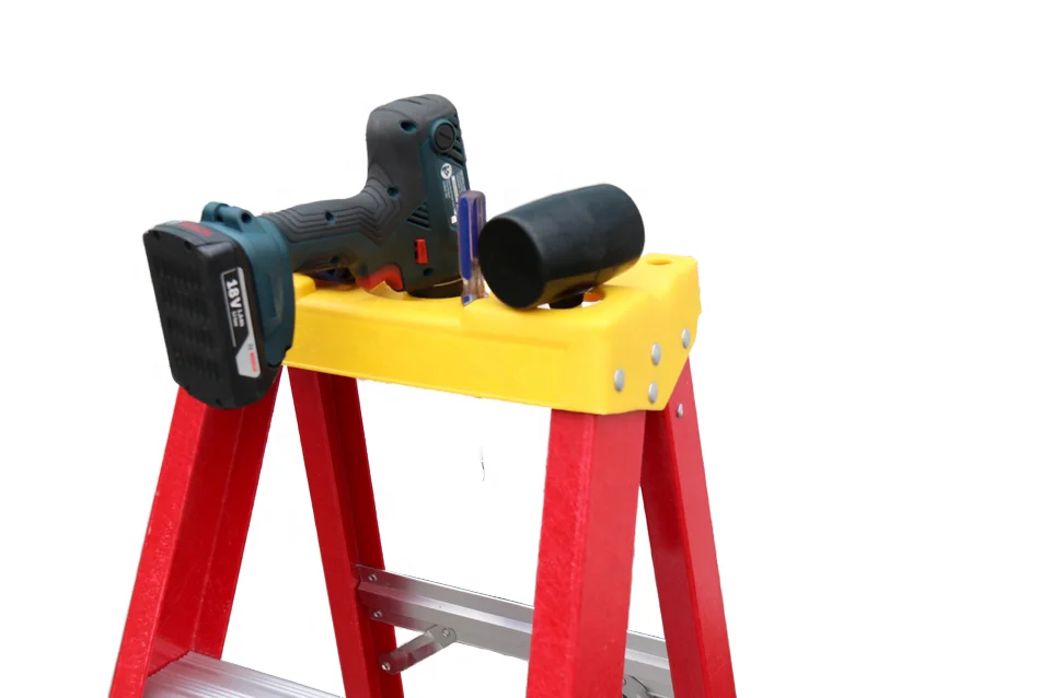Supermarket stairs with high quality red single-sided wide fiberglass ladder tool tray 375 pounds ANSI A14.5 non-slip