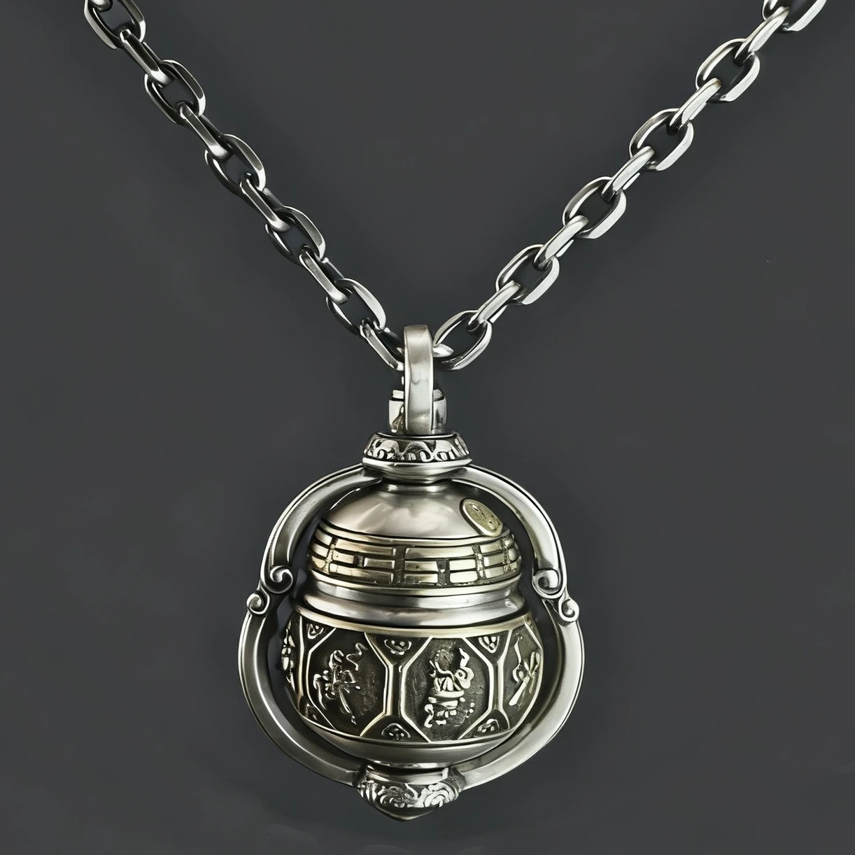 Personality Tai Chi Eight Diagrams Gourd Pendant Women Jewelry Vintage Relief Flowers Five Thunder Scripture Necklace Men
