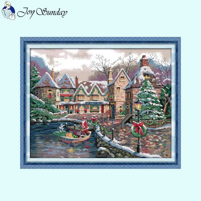 Winter Christmas Series Joy Sunday Cross Stitch Kits Aida 14CT 16CT 11CT Counted Canvas Printed Fabric Embroidery DIY Home Decor