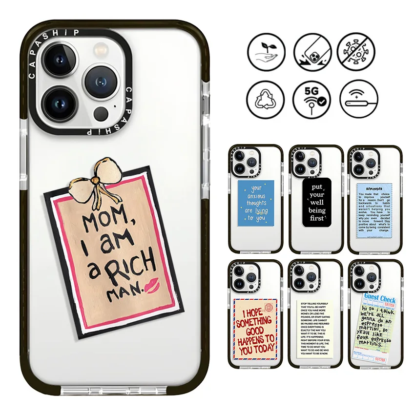 Bow Spread Happy English Sticker Case For iPhone 16 15 14 13 12 11 Pro X XS XR Max 7 8 Plus SE Soft TPU Shockproof Back Cover