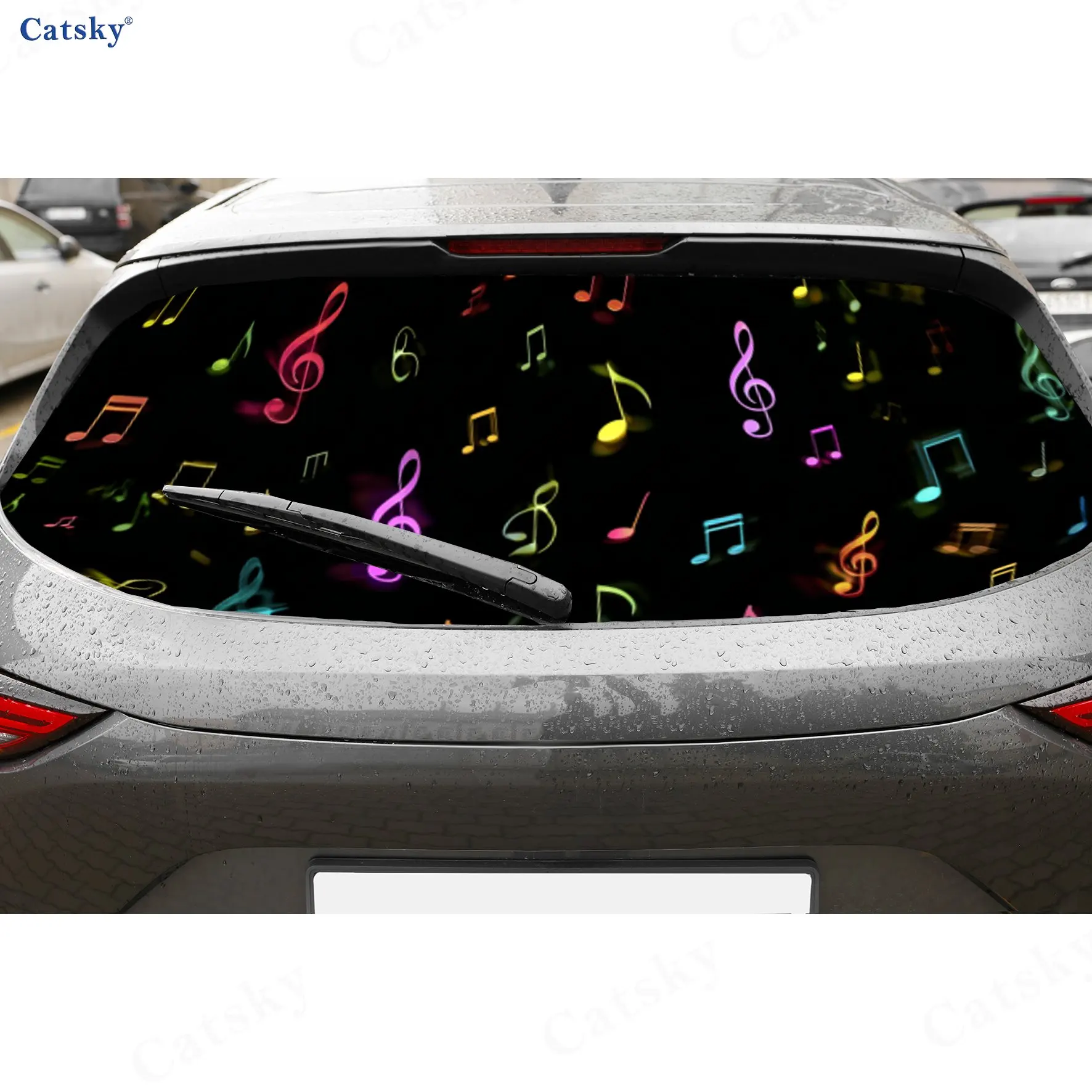 

Melodious Colorful Notes Retro Music Pattern PVC Perforated Car Vinyl Wraps, Durable Car Rear Windshield Sticker, Waterproof Car