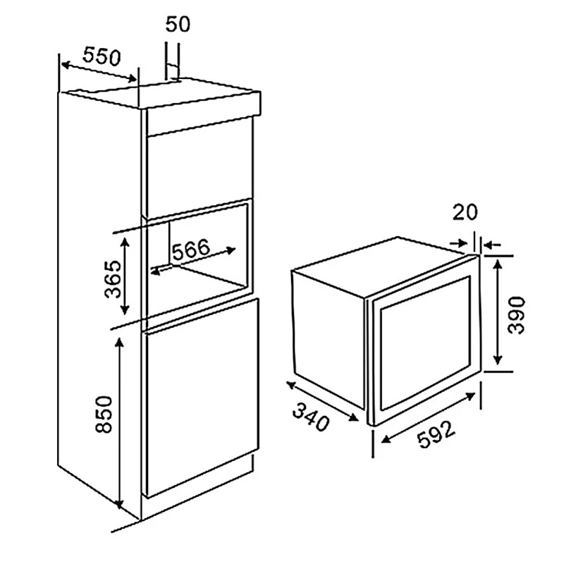 

Встраиваемая микроволновая печь 27 л XT-55G с функцией духовки, таймером, сенсорным управлением и 11 предустановленными программами, 900 Вт