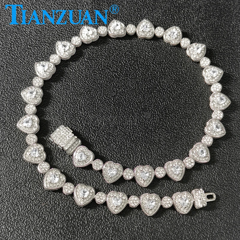 12mm Width Bling Luxury Paved Moissanite Heart Cuban Link Chain Necklace for Women Hip Hop Iced Out Chain Choker Fashion Jewelry