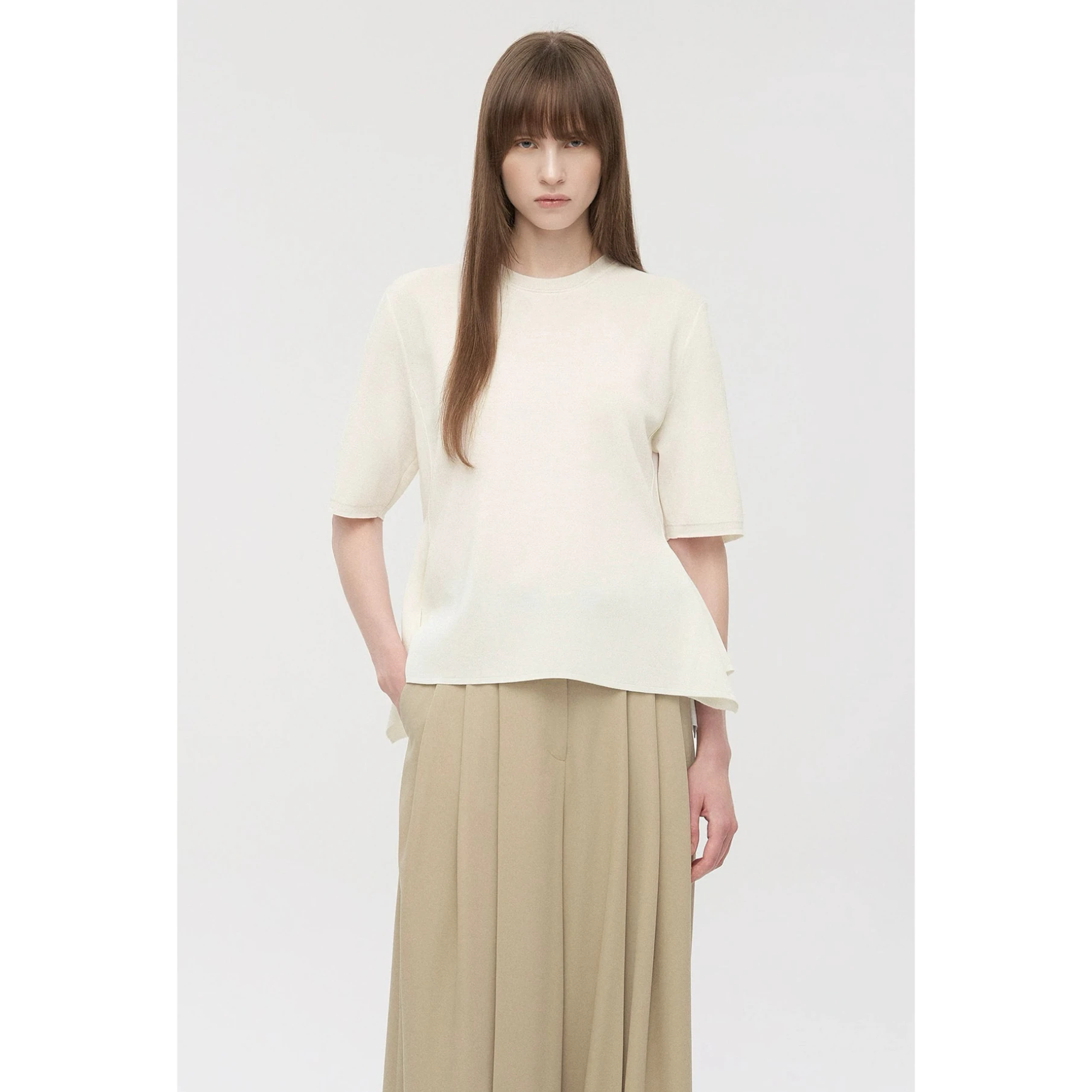 Slim Fit Short Sleeve Knitted Cheese Lemon round Neck Waist Inward Fish Tail Bottom Autumn Initial TIM26 Women's Fashion Top