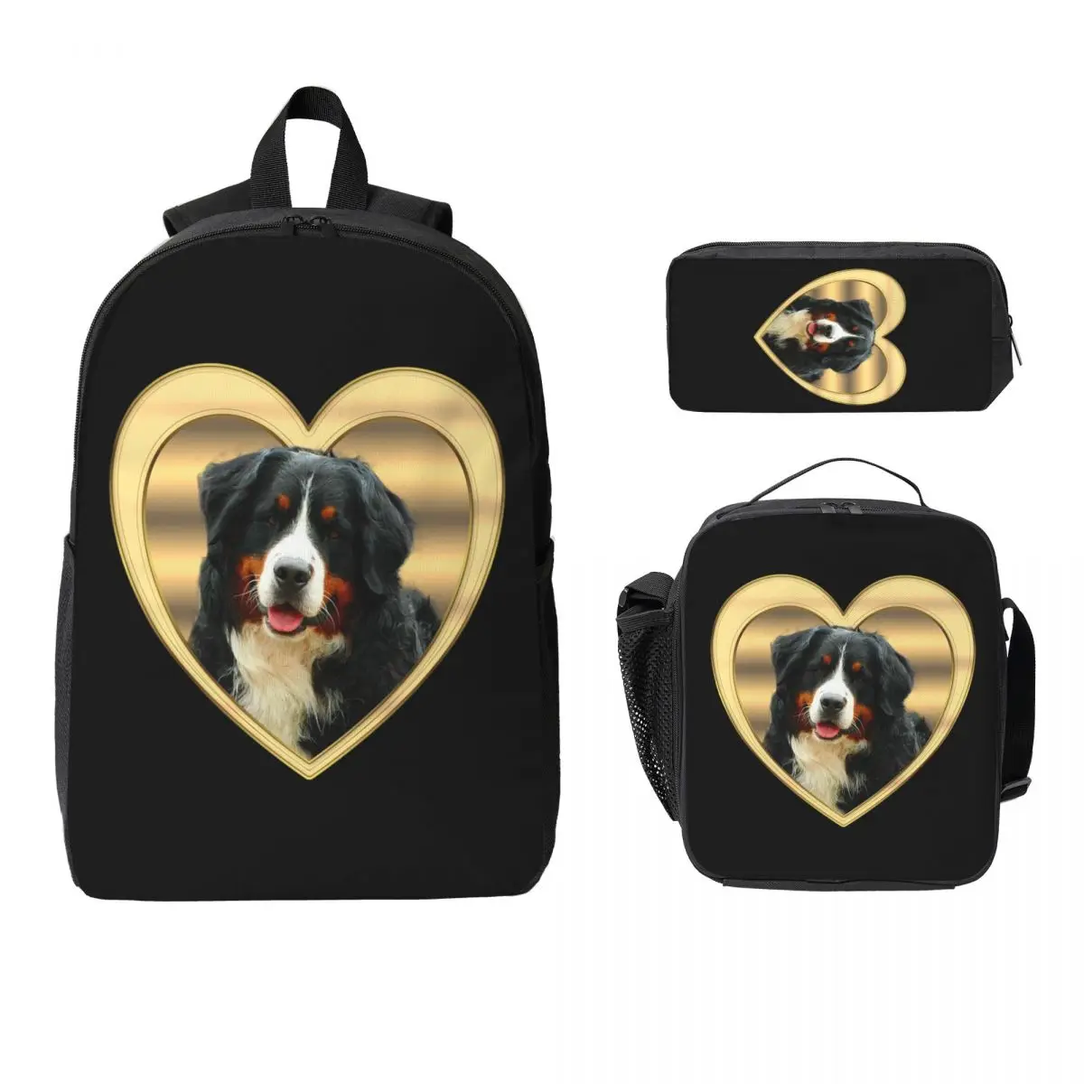 

Рюкзак для бернского зенненхунда, студенческая сумка для книг для мальчиков и девочек, школьная сумка, компьютерные сумки на плечо, 3 шт., изолированная сумка для обеда, пенал