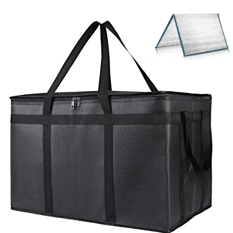 1 Juego (bolsa y parte inferior), bolsa calefactora reutilizable de gran capacidad XXXL con fondo duro extraíble, bolsa de entrega de Pizza aislada de 3 capas