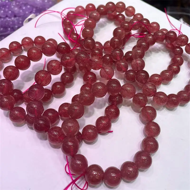 12MM Natural Strawberry Quartz Bracelet Women Fashion Red Crystal Clear Round Beads Lovers Strand Bangles Jewelry 6MM