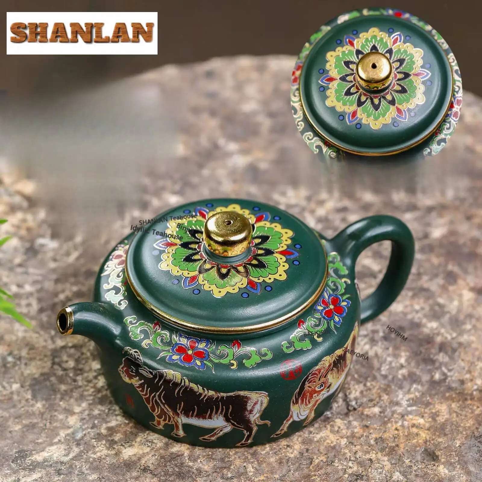 230ml Authentic Yixing Purple Clay Teapots Handmade Colour Enamels Dezhong Pot Raw Ore Blackish Green Mud Kettle Zisha Teaset