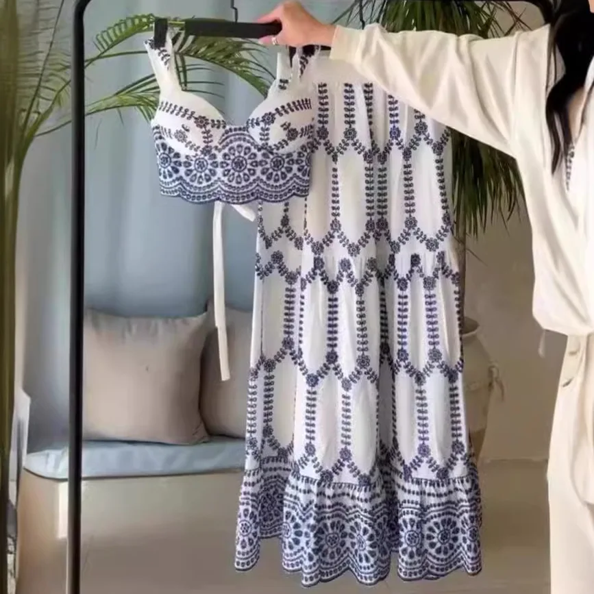 

2025 американские европейские летние новые модные женские повседневные модные сексуальные комплекты из 2 предметов с принтом, жилеты без бретелек, юбки до щиколотки