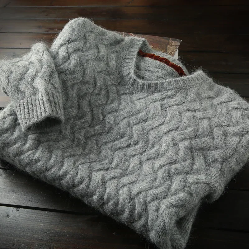 Heavy rare! 45 wool + 38 alpaca wool, Italian thickened crew neck knitted sweater winter
