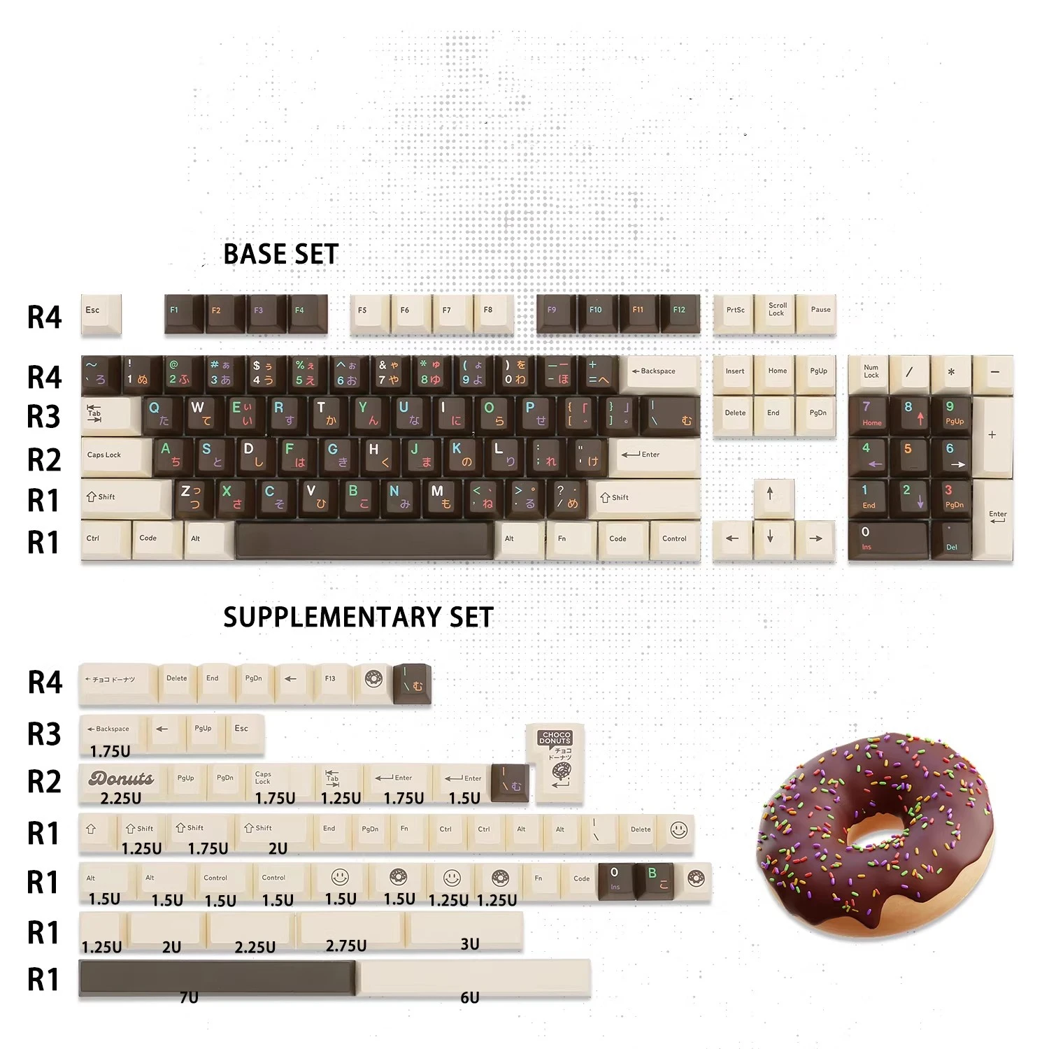 1 Set DMK Chocolate Donuts Keycaps PBT Dye Subbed Key Caps Cherry Profile Lightproof Keycap For MX Switch Mechanical Keyboard