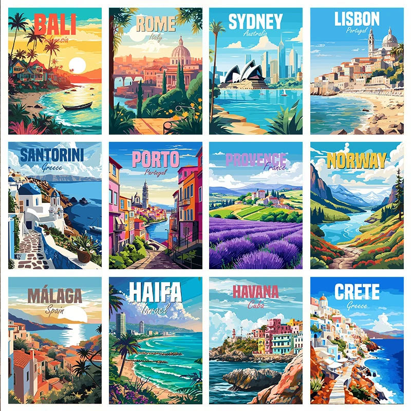 City Travel Art Poster Spain Malaga Rome Porto Madeira Portugal Coast Canvas Painting Wall Print Picture Living Room Home Decor