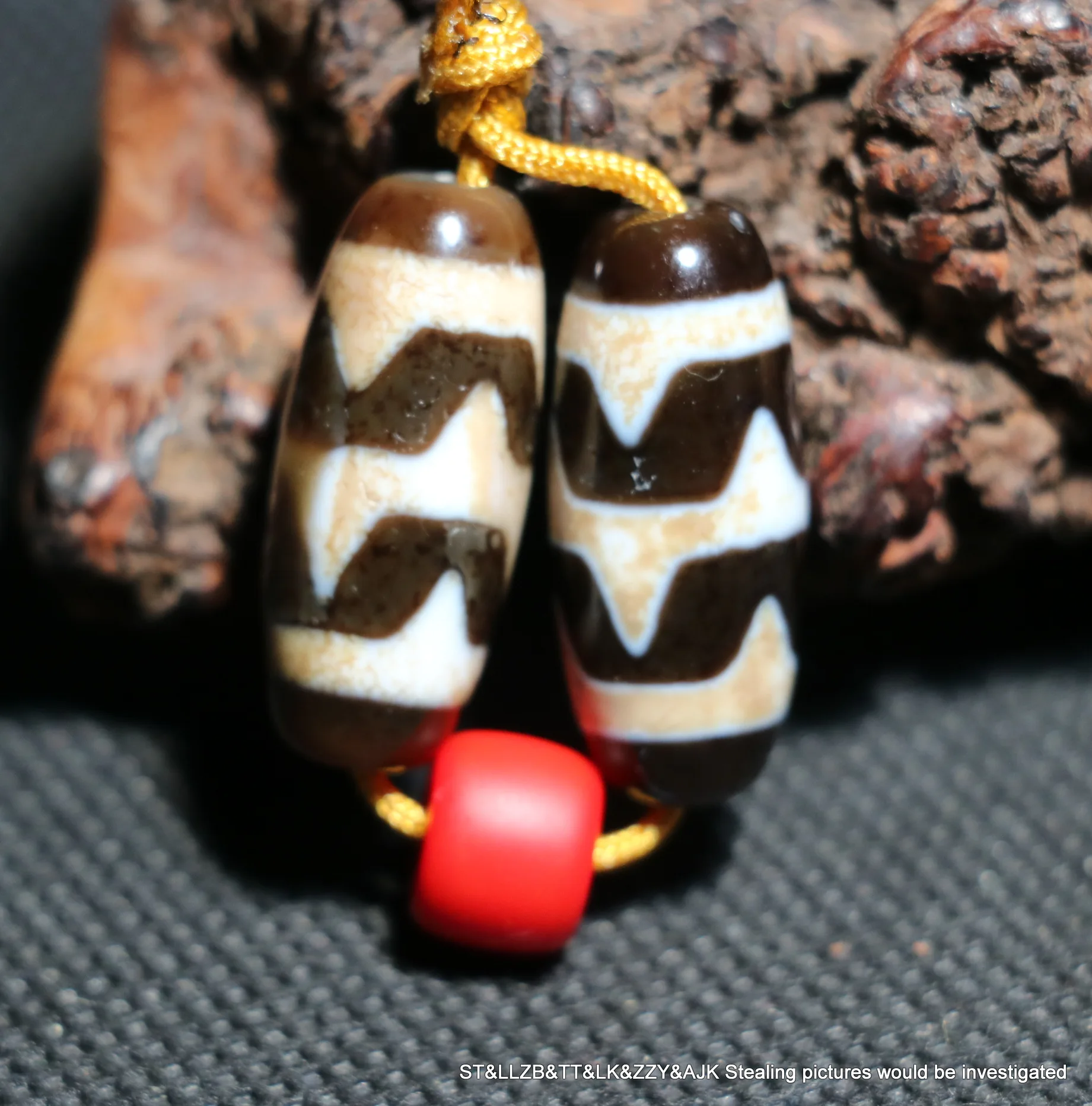 A Pair Of Magic Power Tibetan Old Agate Double Tiger Tooth dZi Bead Amulet F DIY Talisman Timestown UPD21