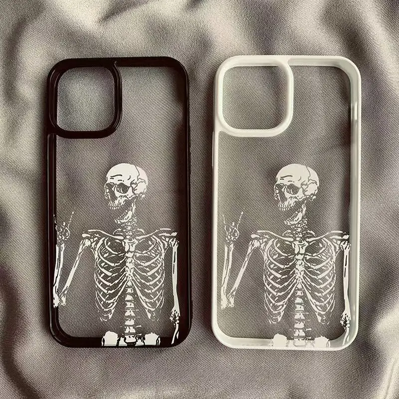 Phone Case For iPhone 16 15 14 11 12 13 Pro Max 7 8 Plus X XS XR SE Pro Personality Raises Hands And Bones Transparent Hard Case