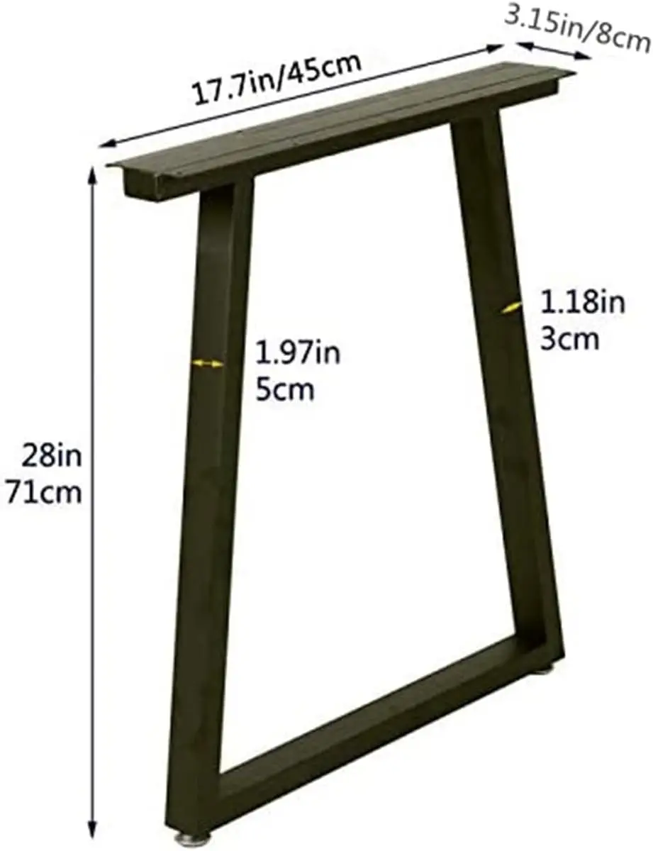 Patas de metal para mesa con forma trapezoidal, patas de mesa de metal de 28 "de alto, patas de escritorio de metal resistentes, patas de mesa industriales, juego de 2, negro